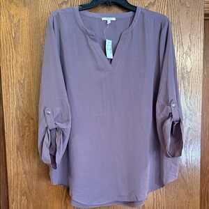 Maurices Lavender Blouse with Roll-Up Sleeves